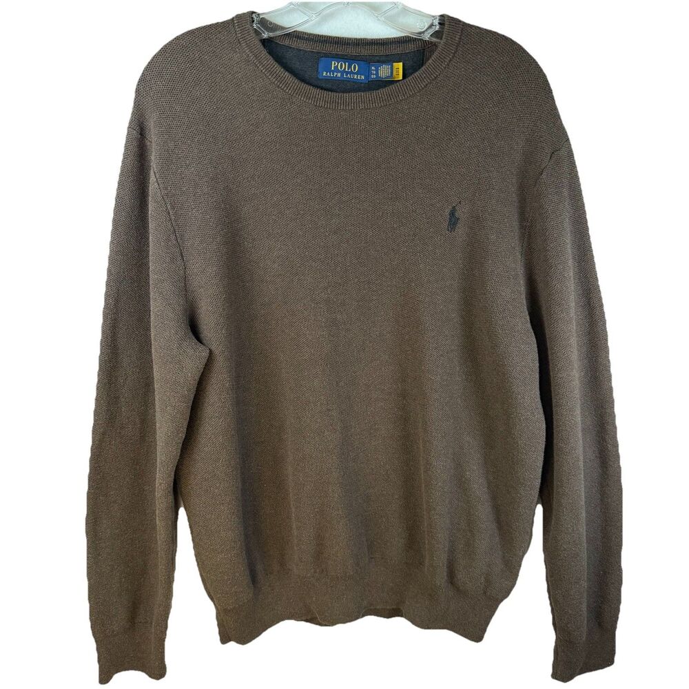 Polo Ralph‎ Lauren Sweater Brown Cotton Mesh Knit Crewneck Long Sleeve Sz XL